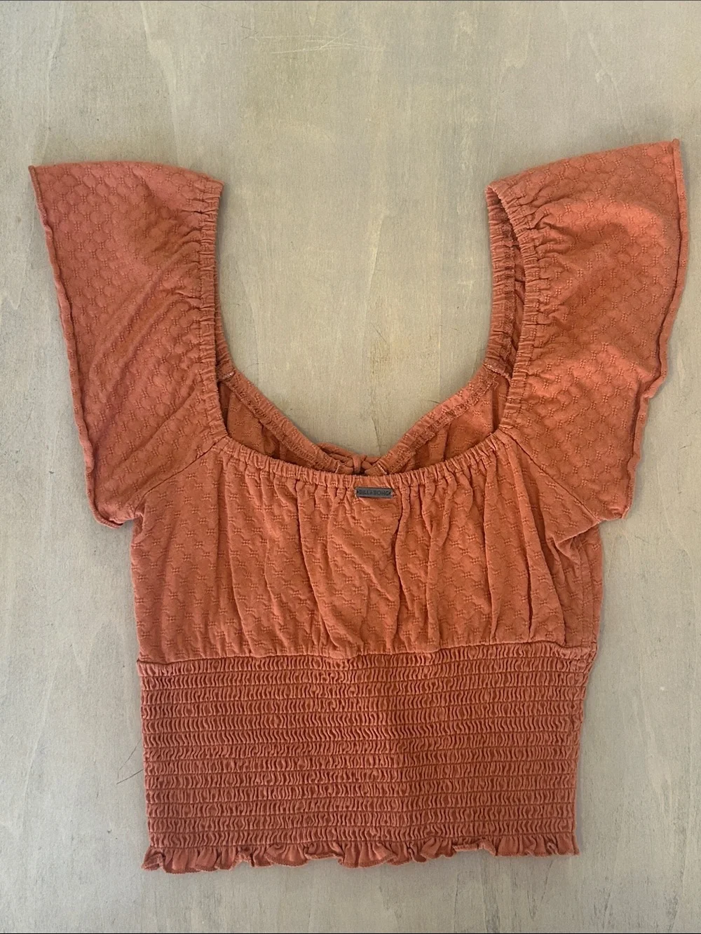 Billabong Rust Color Smocked Crop Top with Tie Front